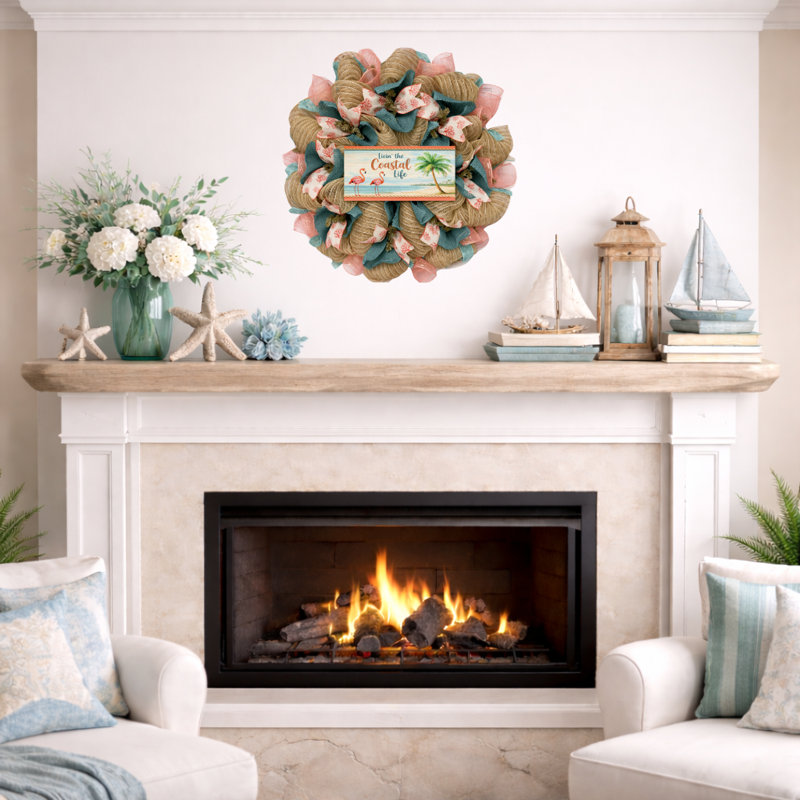 Livin' The Coastal Life Flamingos Handmade Deco Mesh Wreath