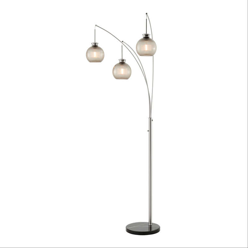 Lampe sur pied à branches 93 "Yahli, Nickel brossé, Fumée