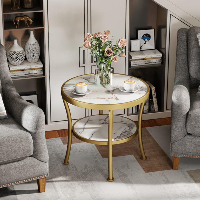 Aderes Side Table with Storage, White/Gold