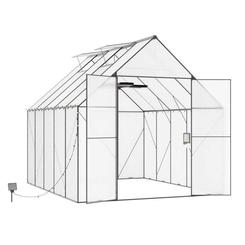 Serre en polycarbonate avec toit ventilé 8 x 10 pi, H 92,52 po x l 118,11 po x P 94,49 po