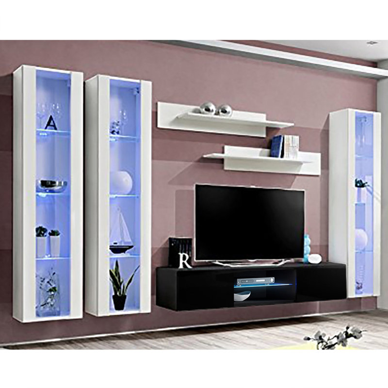 Meuble audio-vidéo flottant pour téléviseur de 70 po ou moins FLYCD2, Blanc / Noir