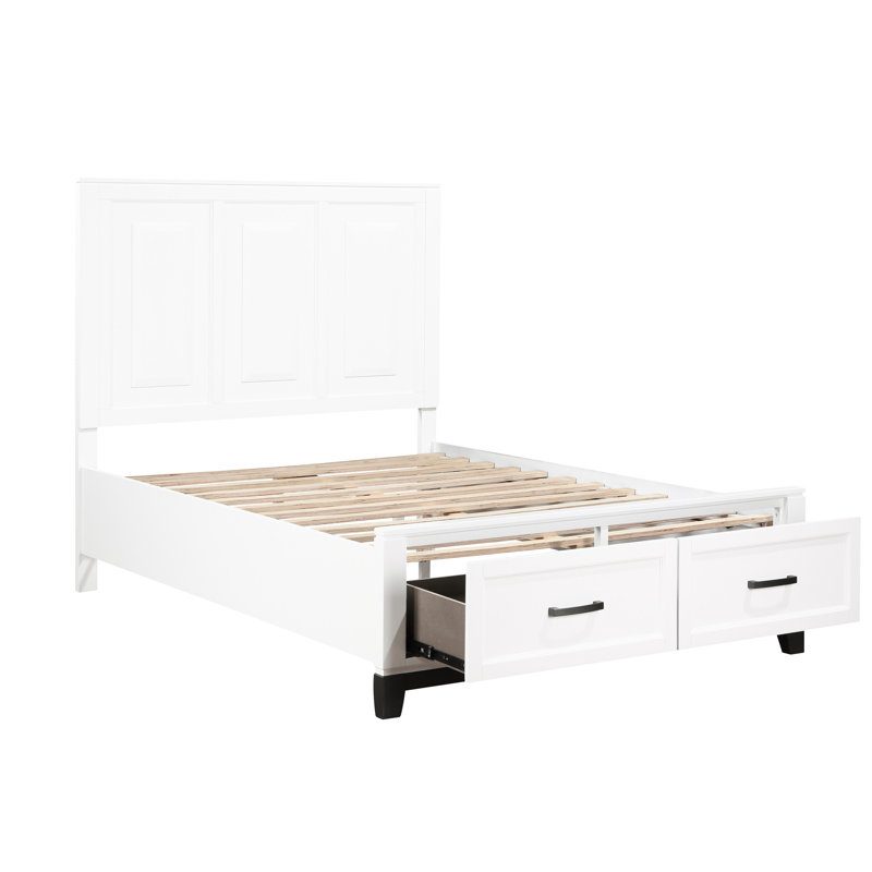 Lit plateforme double avec rangement - Captivate rustique blanc en détail