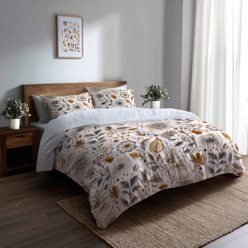 Ensemble de housse de couette 3 pièces Country Farmhouse - Ensemble de housse de couette et coussin décoratif à motif floral brun neutre