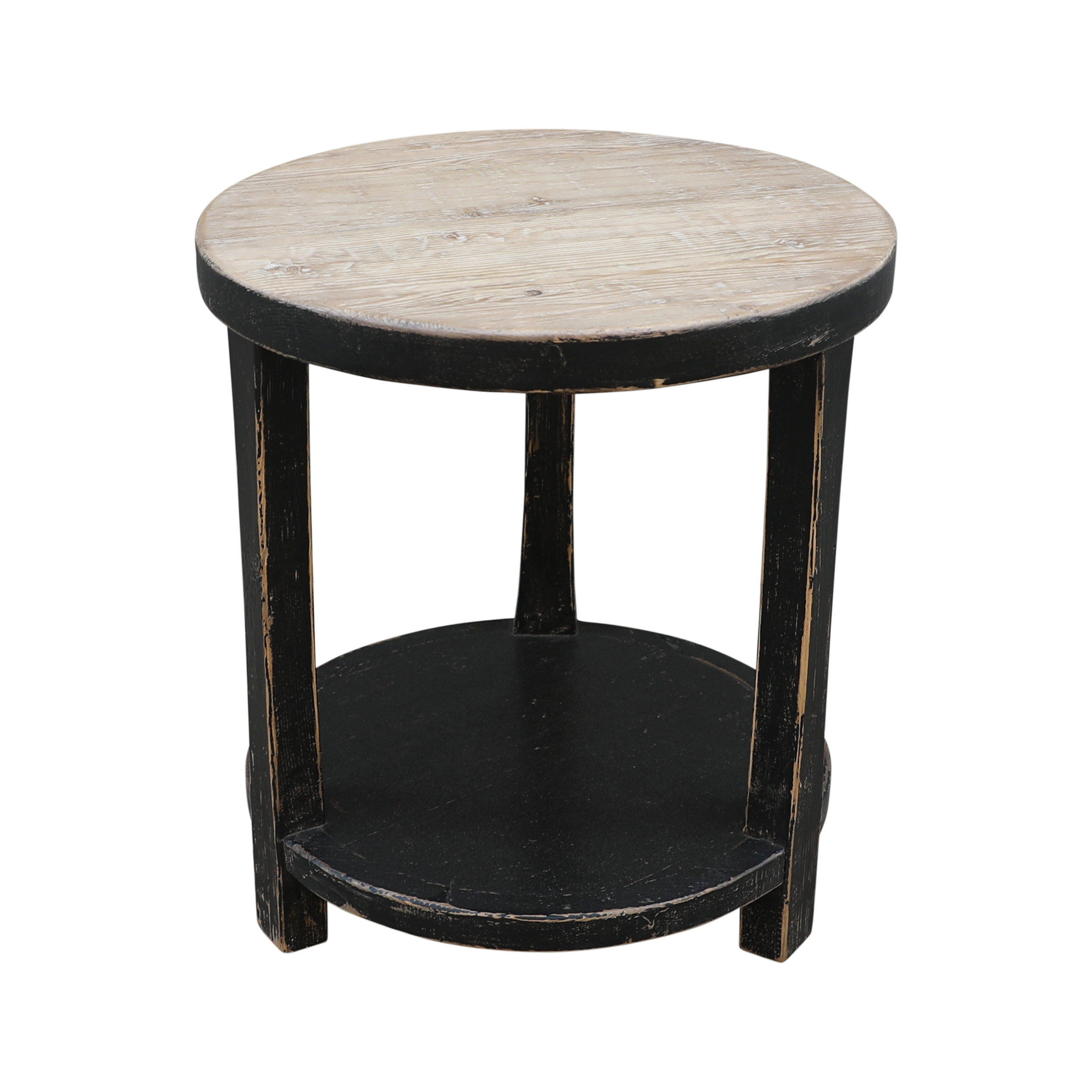 Gracie Oaks Amalfi Two Tones Round Side Table With Shelf Antique Black ...