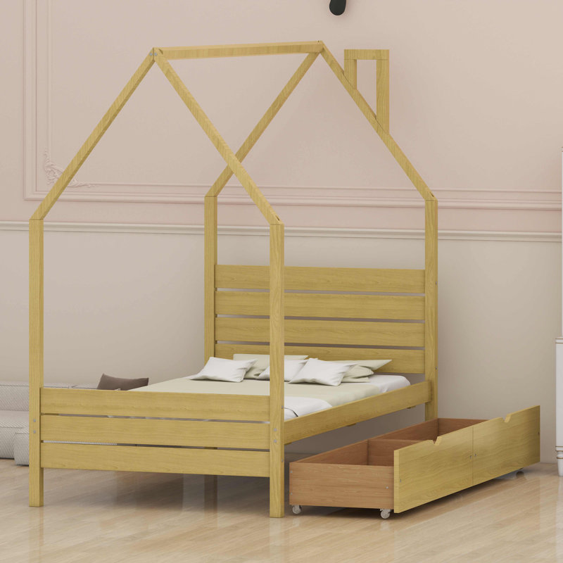 Structure de lit pour enfant avec tête de lit, tiroirs de rangement et installation facile Montessori, Twin, Natural