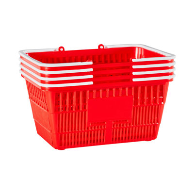4-Pack Stackable Red Plastic Shopping Baskets - 21L Heavy Duty Grocery Totes with Ergonomic Handles for Retail & Home Storage