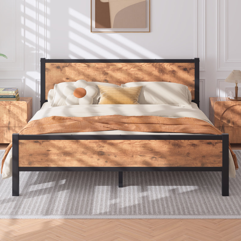 Chrissoula Bed Frame with Vintage Style Headboard, No Box Spring Needed, Easy Assembly, Queen