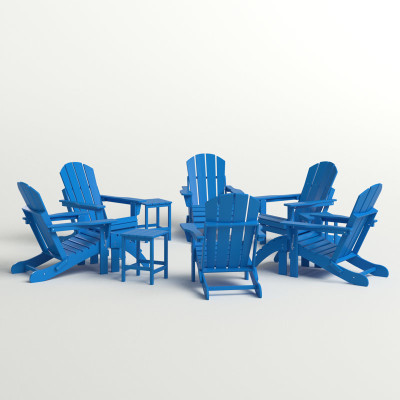 Chaise Adirondack en plastique avec table et repose-pieds Vinnie, Bleu pacifique