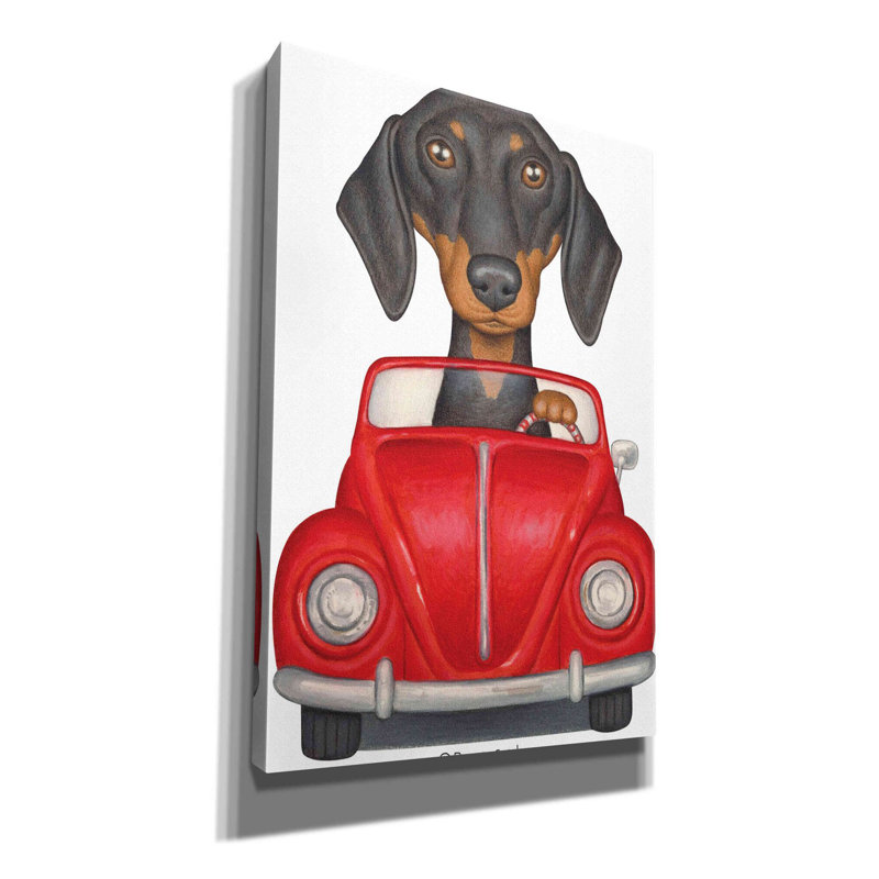 «Black Dachshund Red Pupwagon» par Danny Gordon, reproduction d'art sur toile, H 18 po x l 12 po x P 0,75 po
