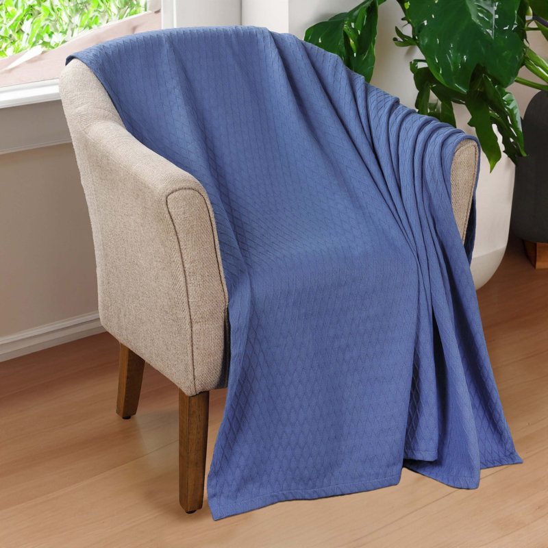 Jeté toutes saisons 100% coton Diamond Weave, Très grand lit, Merritt Blue