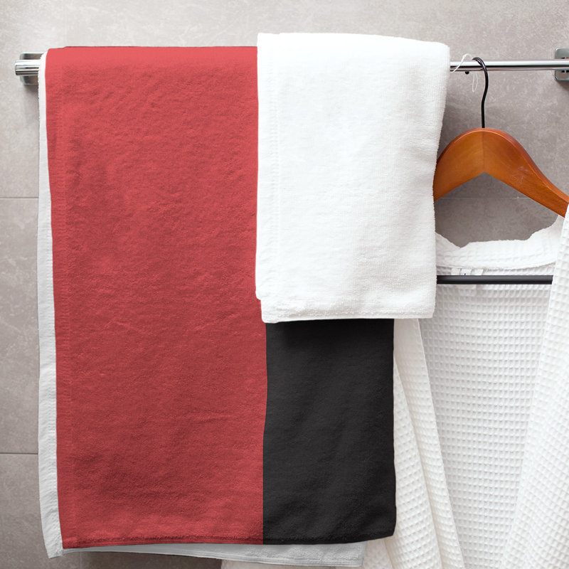 Lightweight Bath Towel, Red/Black/Flat Gray, Poly/Cotton