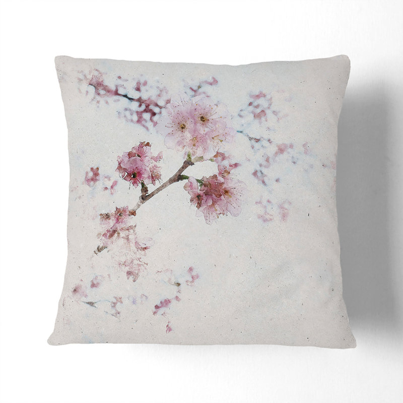 Eye of the Cherry Blossom Tree Watercolour Scatter Cushion, 55cm H x 55cm W x 20cm D, White