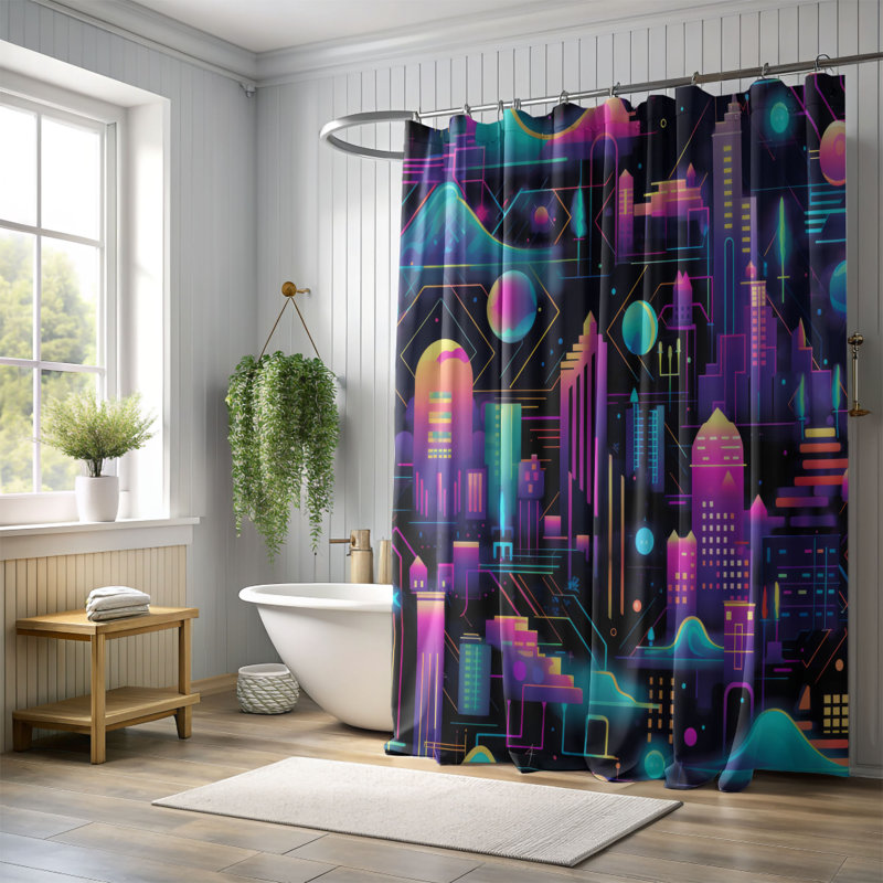 Rideau de douche Cyber Metropolis - Premium, H 74 po x l 71 po