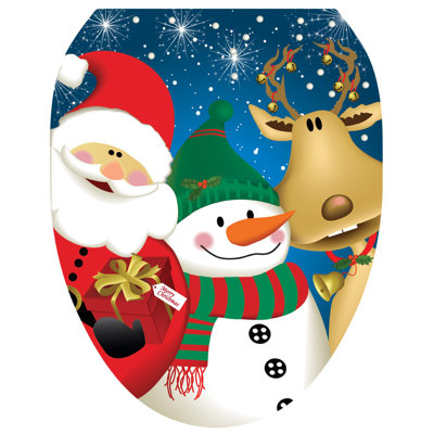 Christmas Trio Toilet Seat Decal – Toilet Tattoos Fun Static Cling Vinyl Lid Cover Fits Round & Elongated Seats