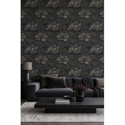 Stone Background Wallpaper Dark Floral Textured Wall Mural