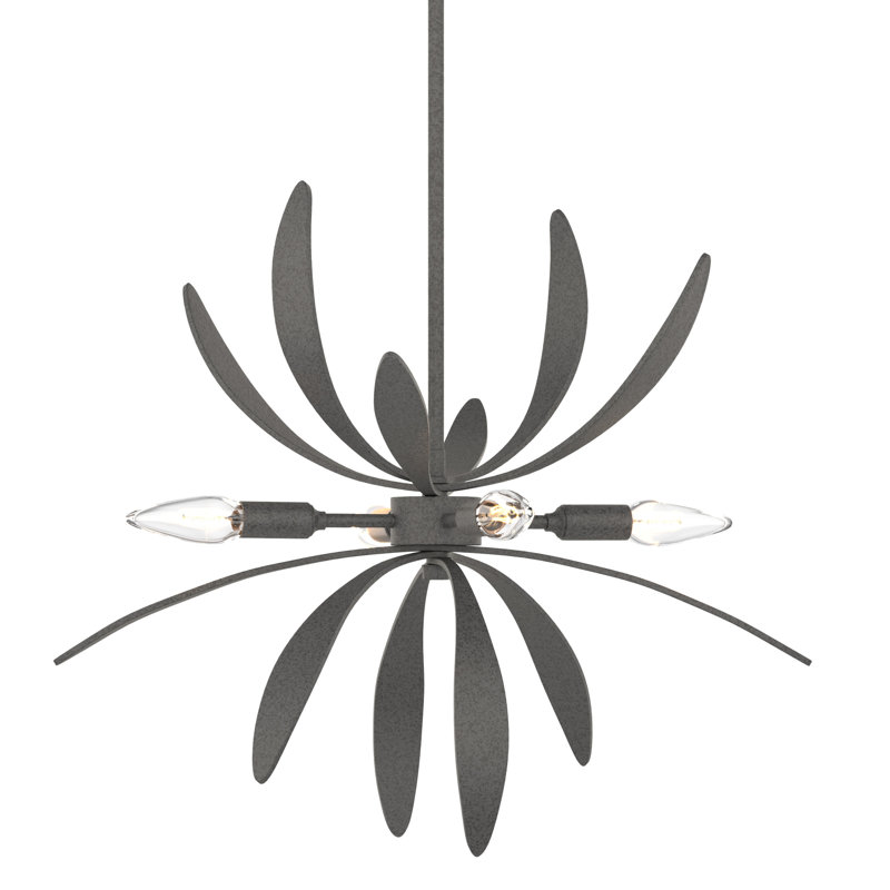 Lustre spoutnik 4 lumières Dahlia, Fer naturel