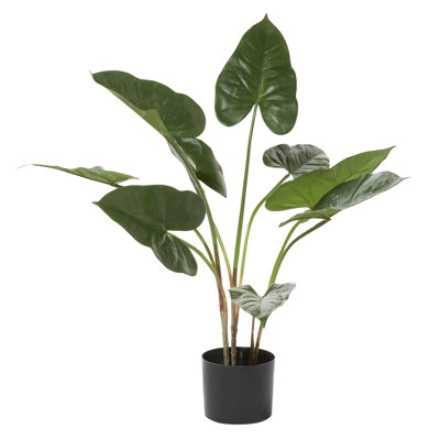 Faux Foliage Anthurium Artificial Plant with Realistic Leaves and Black Plastic Pot