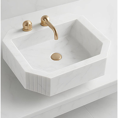 Lavabo de salle de bain mural moderne en marbre blanc de Carrare moderne, taille personnalisée