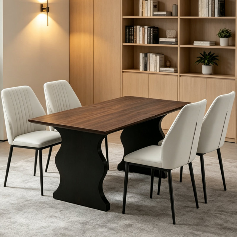 Table de salle à manger extensible avec chaises rembourrées Kincannon, 5, Beige