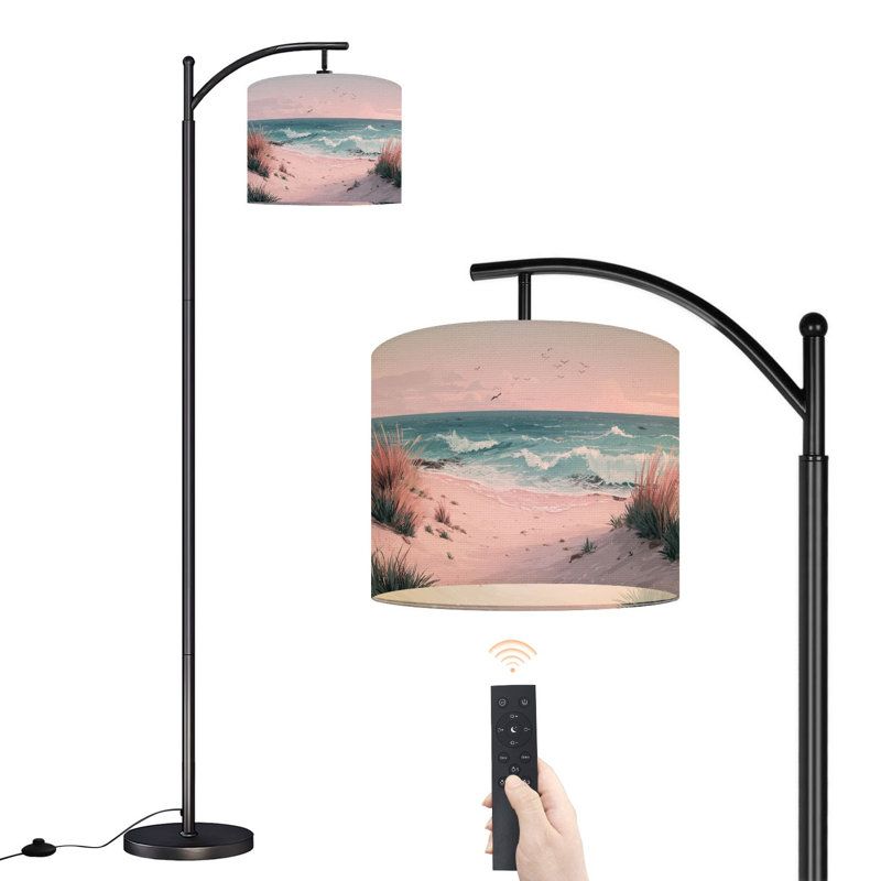 Lampe sur pied à arc avec abat-jour réglable Blue Sea Beach Scenery Ocean Seascape Modern Sunset Ocean Sandy Beach Lampadaire