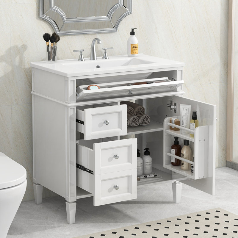 Meuble-lavabo 30 po avec lavabo, armoire de rangement moderne, 2 tiroirs et tiroir basculant