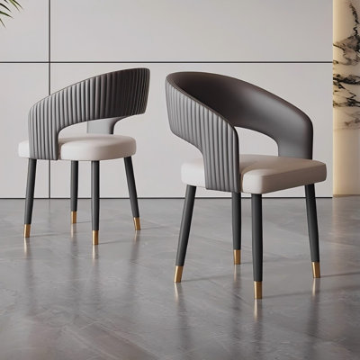 19.69"Blue and Gray Nappa Leather Solid Wood Dining Chairs