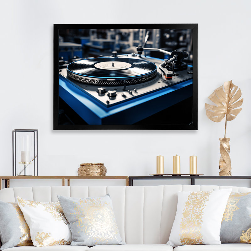 " Vinyl Records Nostalgia " Mixed Media and Color Photography Print, 30" H x 40" W x 1.5" D, Black Single Picture Framed