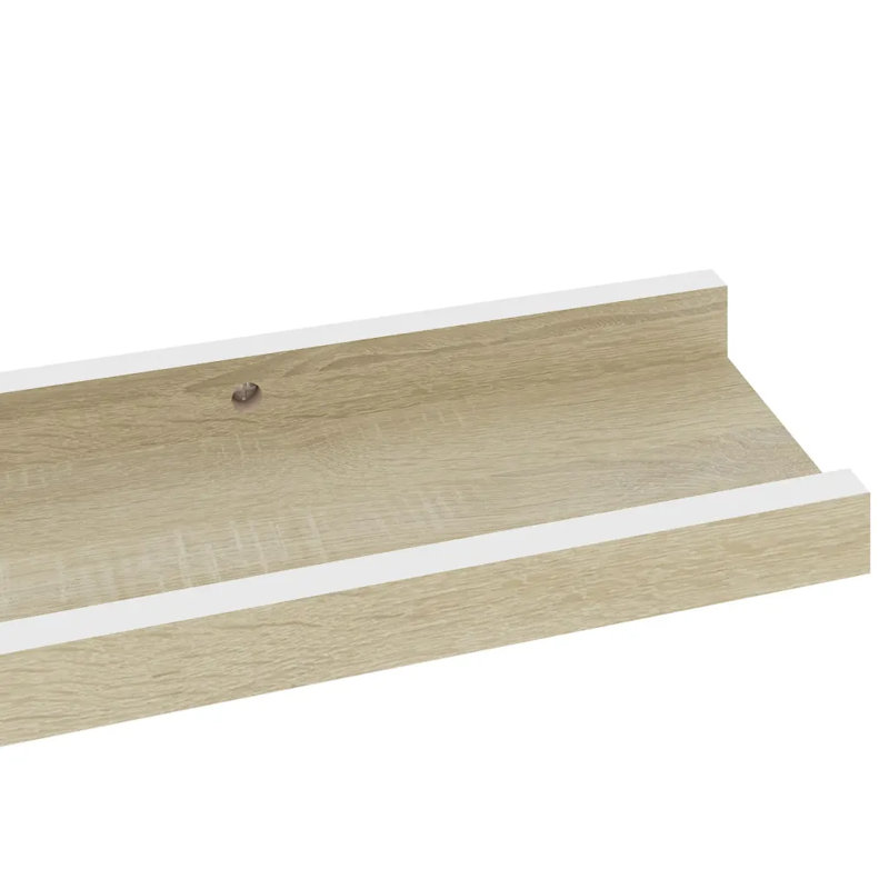 Wall Shelf Floating Shelf Wall Mounted Display Shelf for Photo Frame, 1.2" H x 23.6" W x 3.5" D, White/Oak