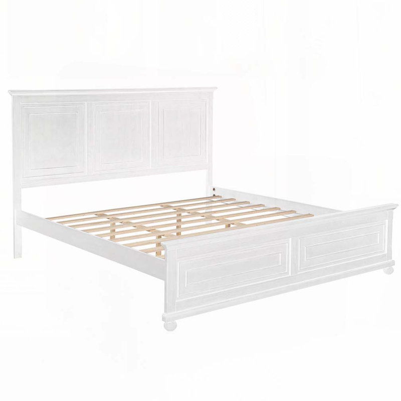 Lit en pin avec tête et pied de lit hauts, Blanc