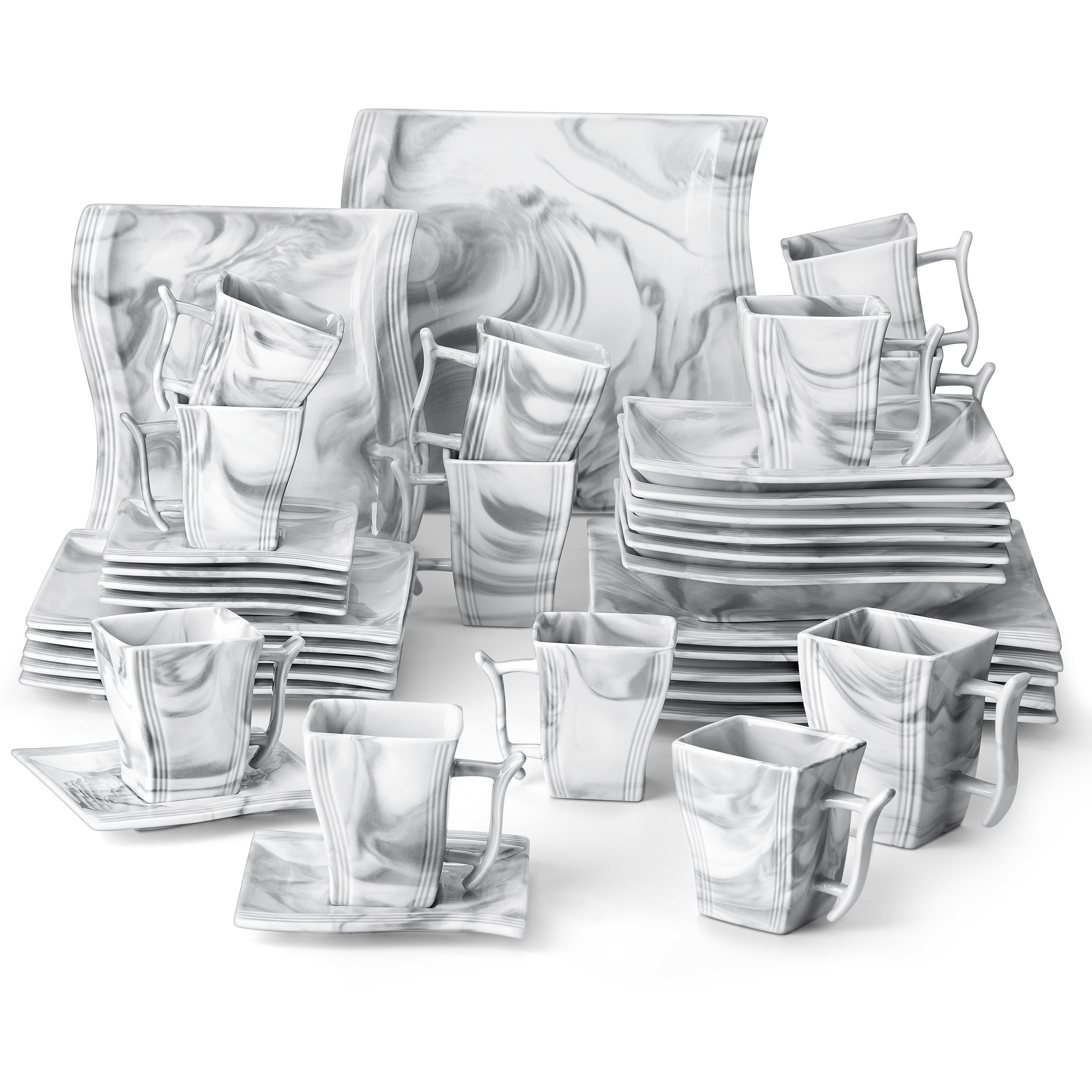MALACASA Blance 30-Piece Porcelain Marble Grey Dinnerware Set