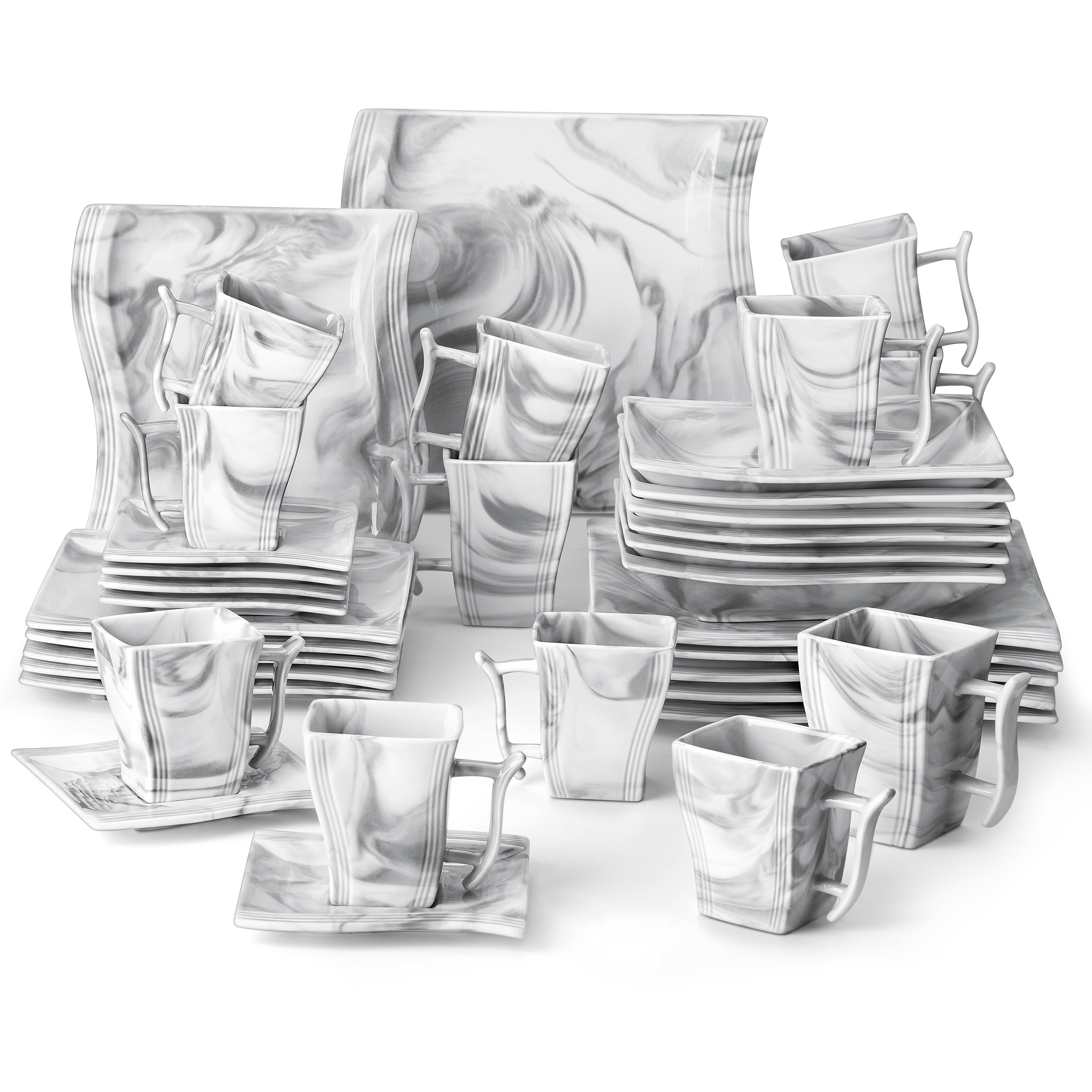 MALACASA, Series Flora, 30-Piece Porcelain Dinnerware Set, Marble Grey Dinner  Set, Service for 6 