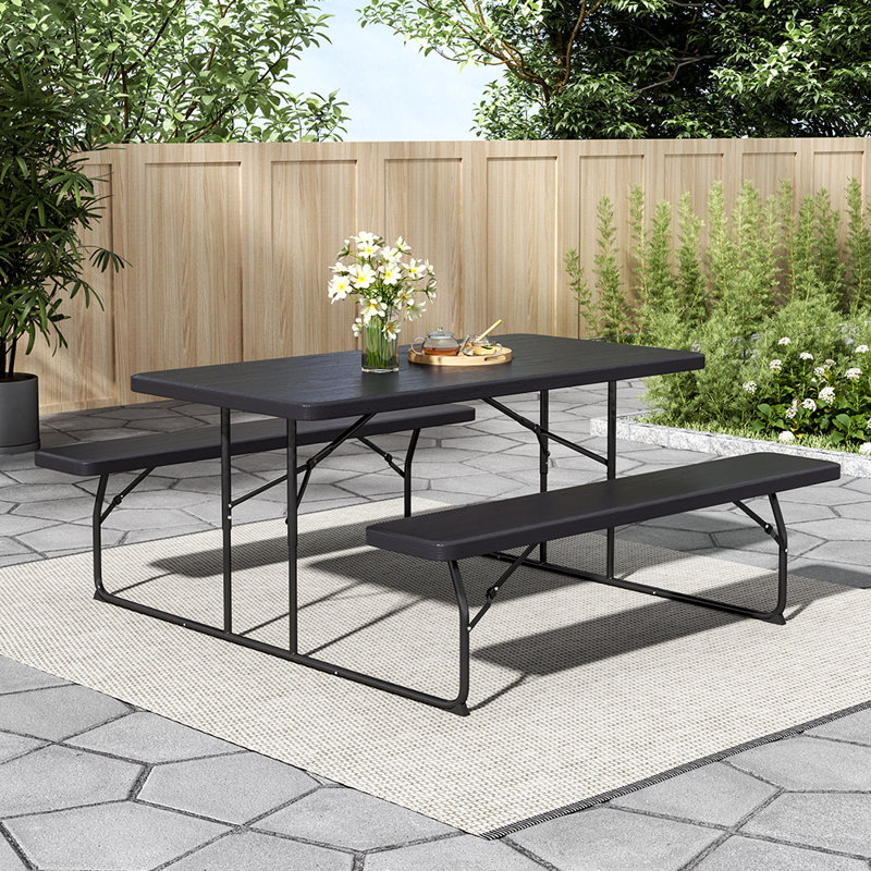 Rectangular 6 - Person 180Cm L Outdoor Table Set, Black