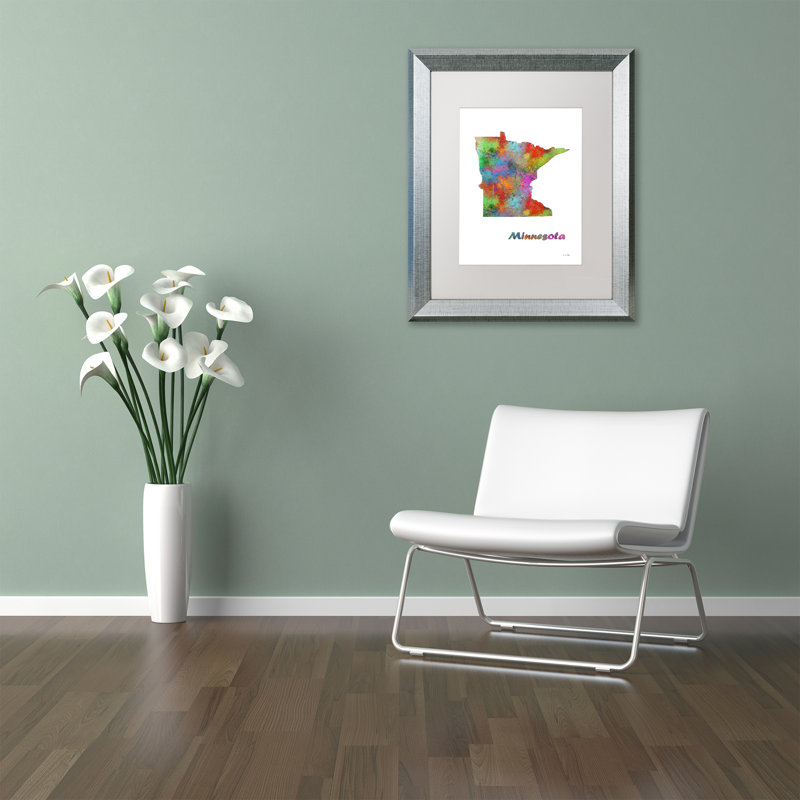 « minnesota state map-1 », impression encadrée à l’image, H 14 po x l 11 po x P 0,5 po, argent