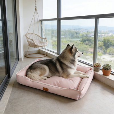 Canapé pour animal de compagnie en coton doux 25,2 x 18,1 x 4,7 po lavable et amovible pour animaux de compagnie jusqu'à 25 lb, rose