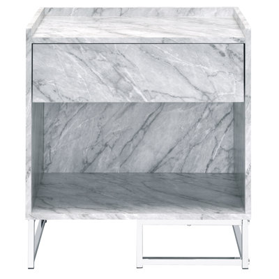 Table en faux marbre blanc avec garniture - tiroir et tablette pour le rangement décoratif