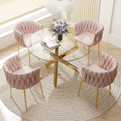Ensemble de salle à manger Ayron, table de salle à manger avec pieds croisés et chaise de salle à manger en velours