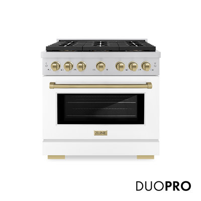 ZLINE Autograph 36 in. Paramount Gas Range with 6 DuoPro Burners w/ White Door & Bronze Accents