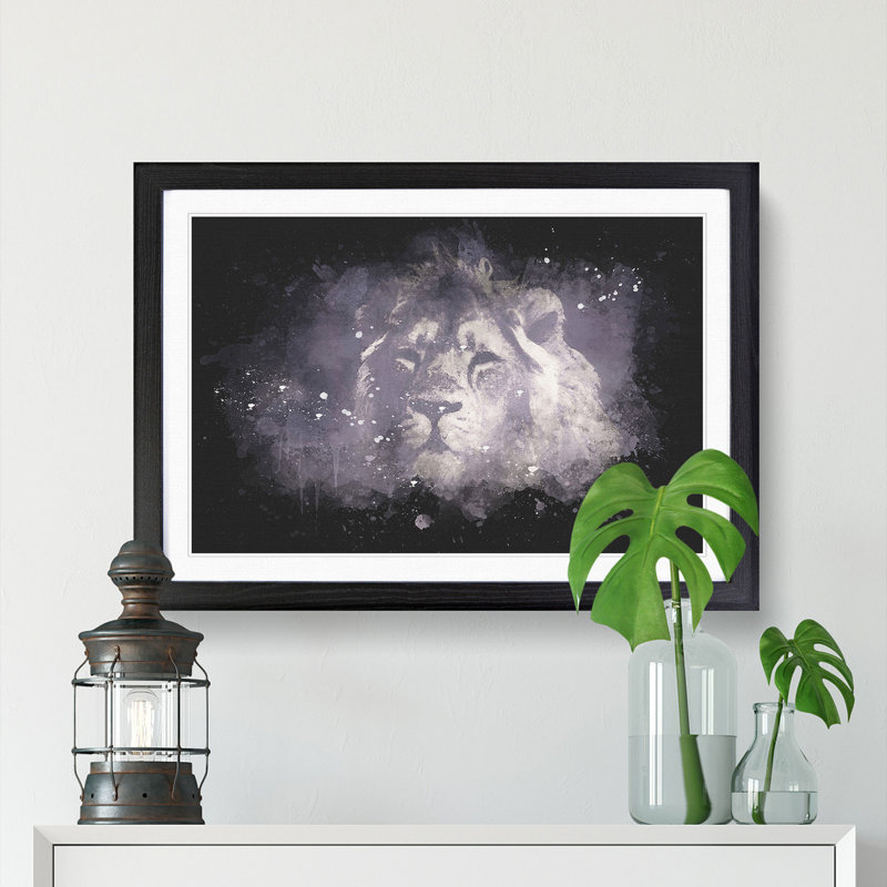 Lion In The Mist Paint Splash - Picture Frame Graphic Art, 45cm H x 63cm W x 2cm D, Black Framed
