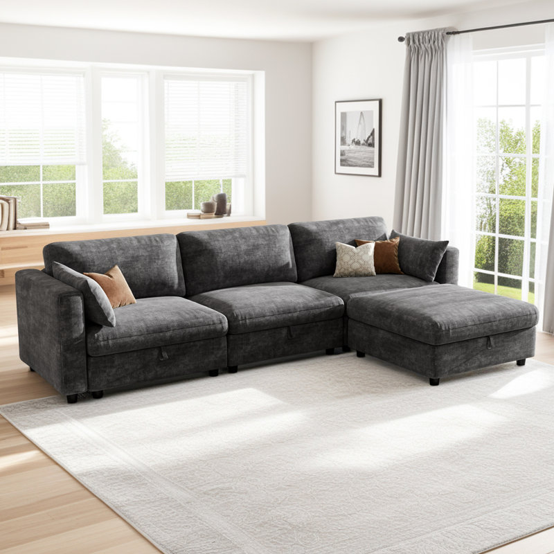 Modular Sectional Sofa Couches With Sturdy Structure, L-shaped Sofa Couch With Convertible Ottoman,3 Seater Sofa Couch With Adjustable Backrest, Modern Sectional Couch With Comfy Cushion