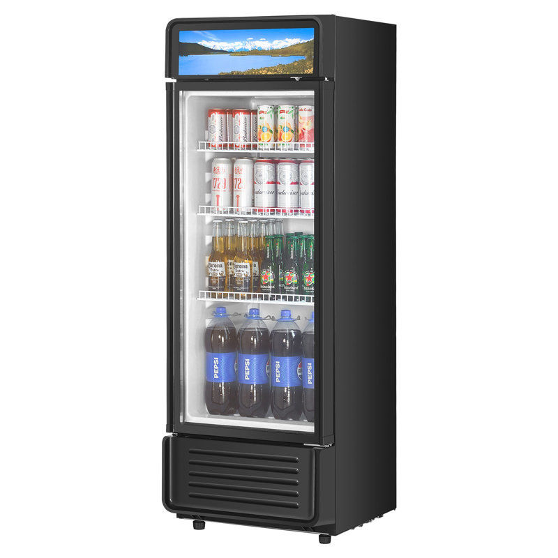 Réfrigérateur commercial à marchandisage, réfrigérateur à porte vitrée 12,2 CU.FT, réfrigérateur à boissons avec tablettes réglables, lumière DEL douce, boîte à lumière personnalisable, noir