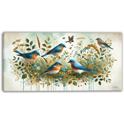 Illustration symphonique de l'oiseau bleu floral