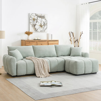 110 Inch Modular Sectional Sofa with L Shape, Extra-large Seat, Pull-line Design, Movable Ottoman, High Density Foam, Free Combination, Sturdy Metal & Wood Frame, Boucle Fabric