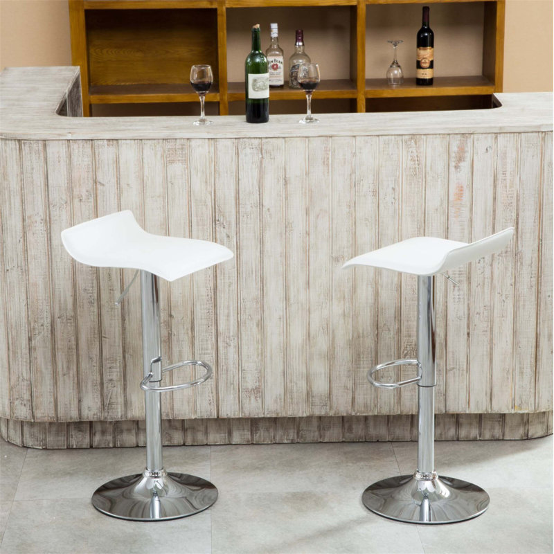 Tabourets pivotants réglables contemporains en chrome avec sièges en similicuir, ensemble de 2, Blanc