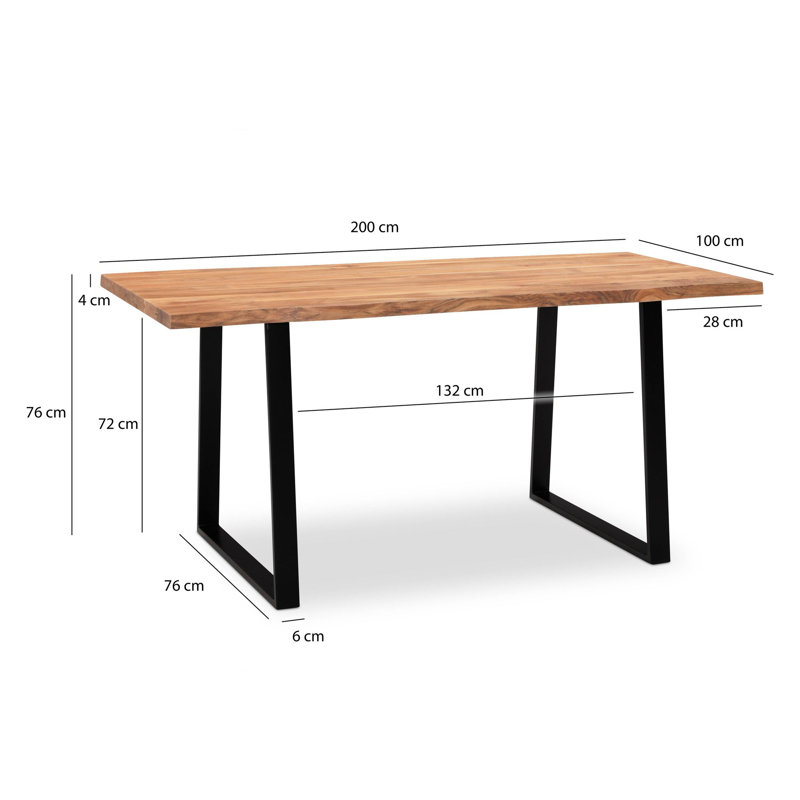 McGill Acacia Solid Wood Dining Table, Black, 76cm H x 200cm L x 100cm W