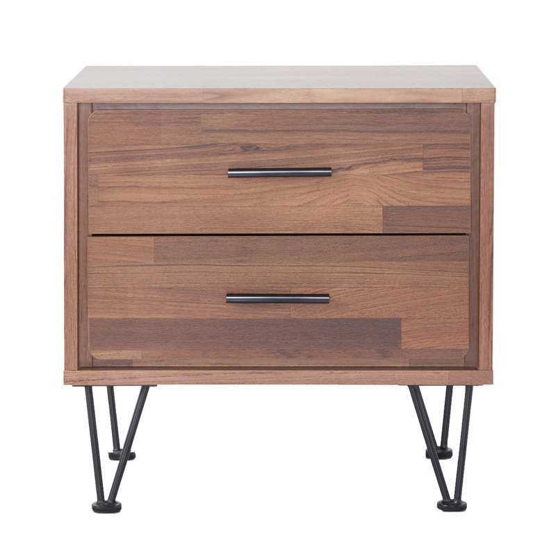 Contemporary Walnut 2 Table With Stable Hairpin Metal Legs, Home Decor 2 Practical Drawers And Legs, Walnut