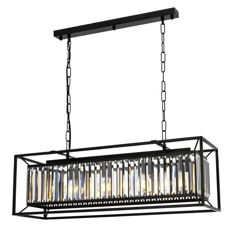 Lustre industriel moderne, structure en métal noir, 23,6 po x 31,5 po x 8,7 po | 4 x douilles E27 (40 W maximum) | Élégant couvercle en verre pour décor glamour et hôtelier | Parfait pour l'éclairage du salon, de la salle à manger et du vestibule