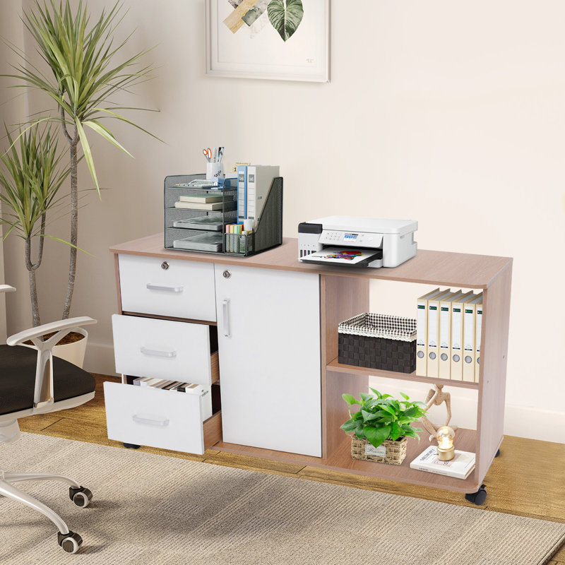 Classeur mobile mobile pour bureau à domicile avec serrure, Blanc