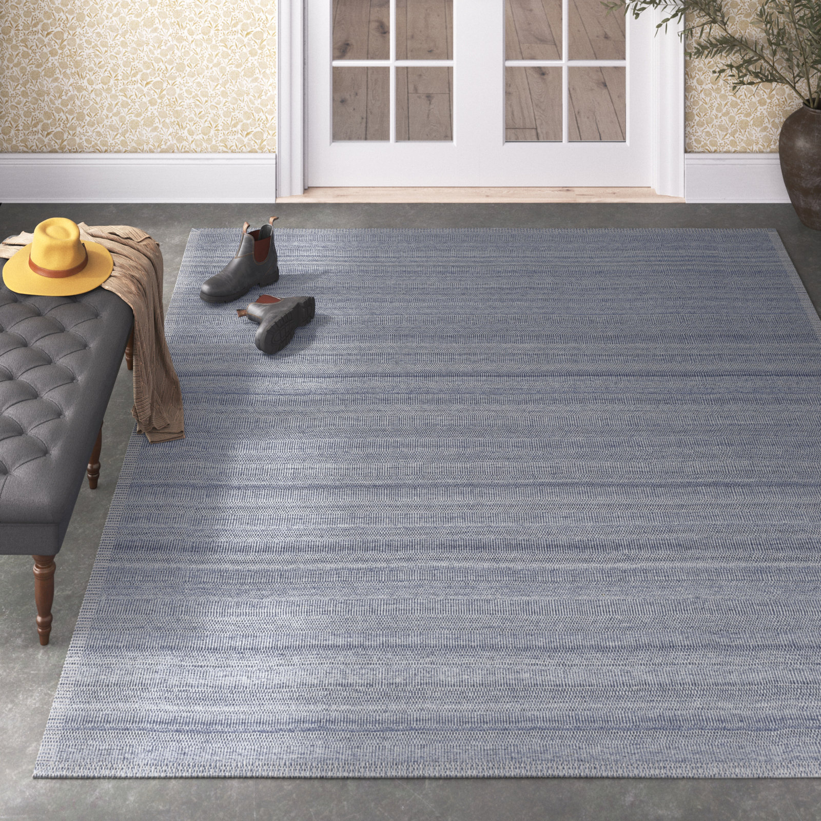 Eljah Denim Hand-Woven Flatweave Rug, Rectangle 8'10" x 12'