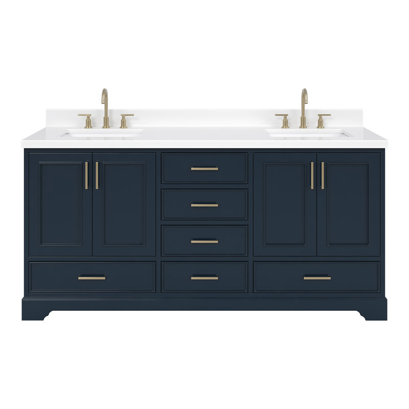 Ensemble de meuble-lavabo double 73 po Abshire, Laiton satiné, Bleu minuit