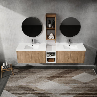 Bathroom Vanity 84" With Sink And Side Cabinet - Modern Appeal Gentle Soft Close Function For A Pleasant Style Quiet System Ample Space In